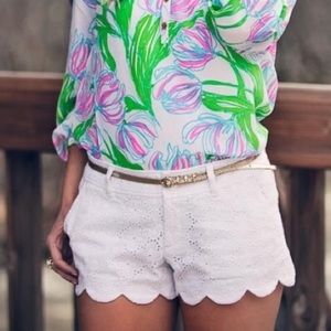 White eyelet scalloped-hemmed Lilly Pulitzer short